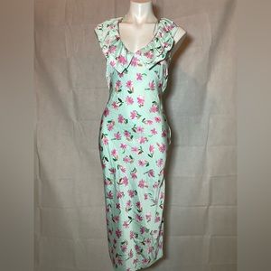 ZARA RUFFLED FLORAL DRESS  GREEN | 2157/046 Size S